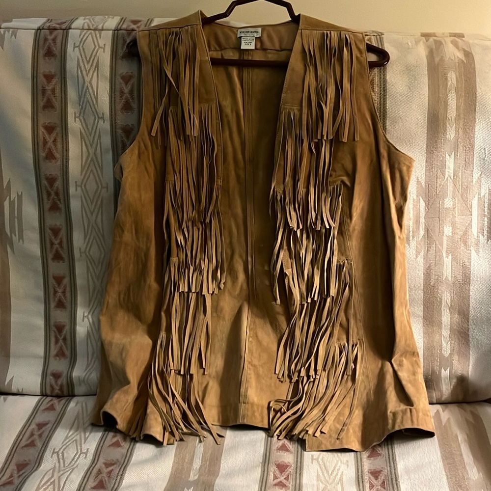 Chicos leather fringe vest